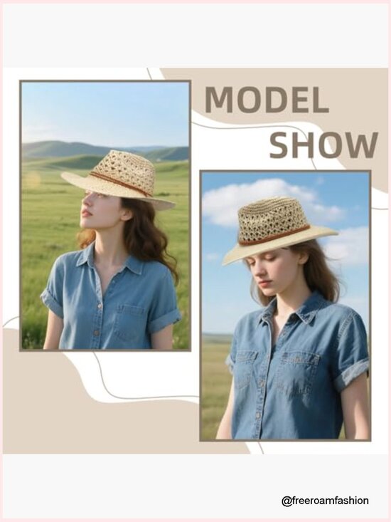 Women Straw Cowboy Hat Wide Brim Sun Beach Cowgirl Summer Western Travel main image 5
